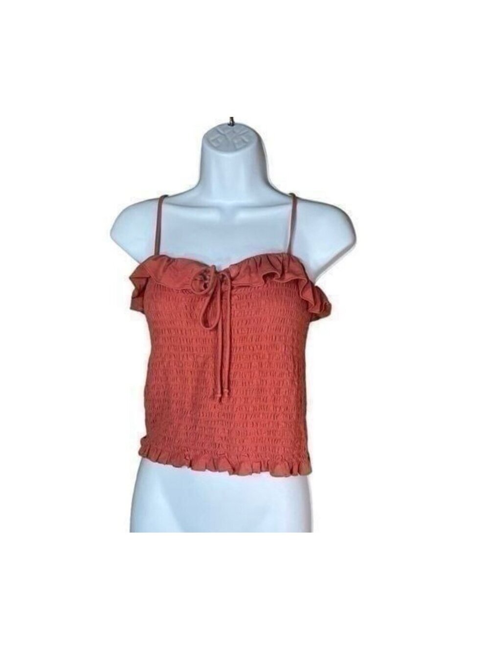 Women's Ruffled Tie Front Smocked Crop Top